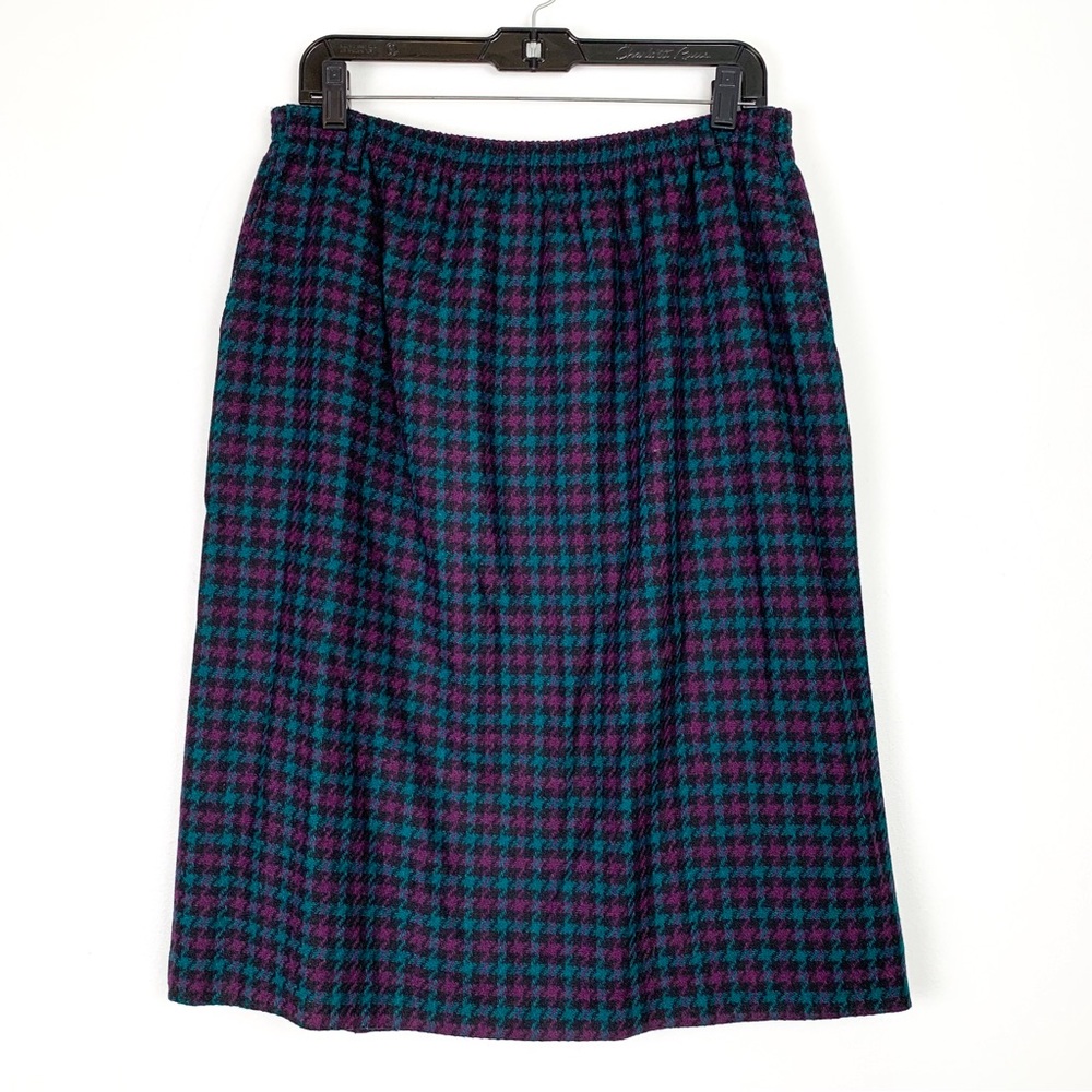Vintage houndstooth plaid skirt by Alfred Dunner wool blend elastic waist sz 16P